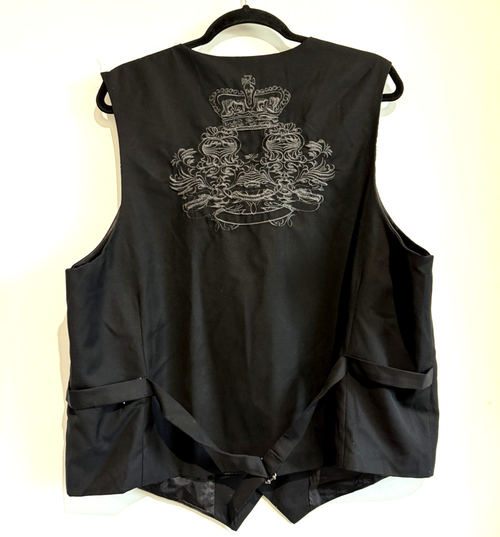 Alberto Cardinali Black Formal Vest Gothic Royal Crown Embroidery Unisex Size-XL